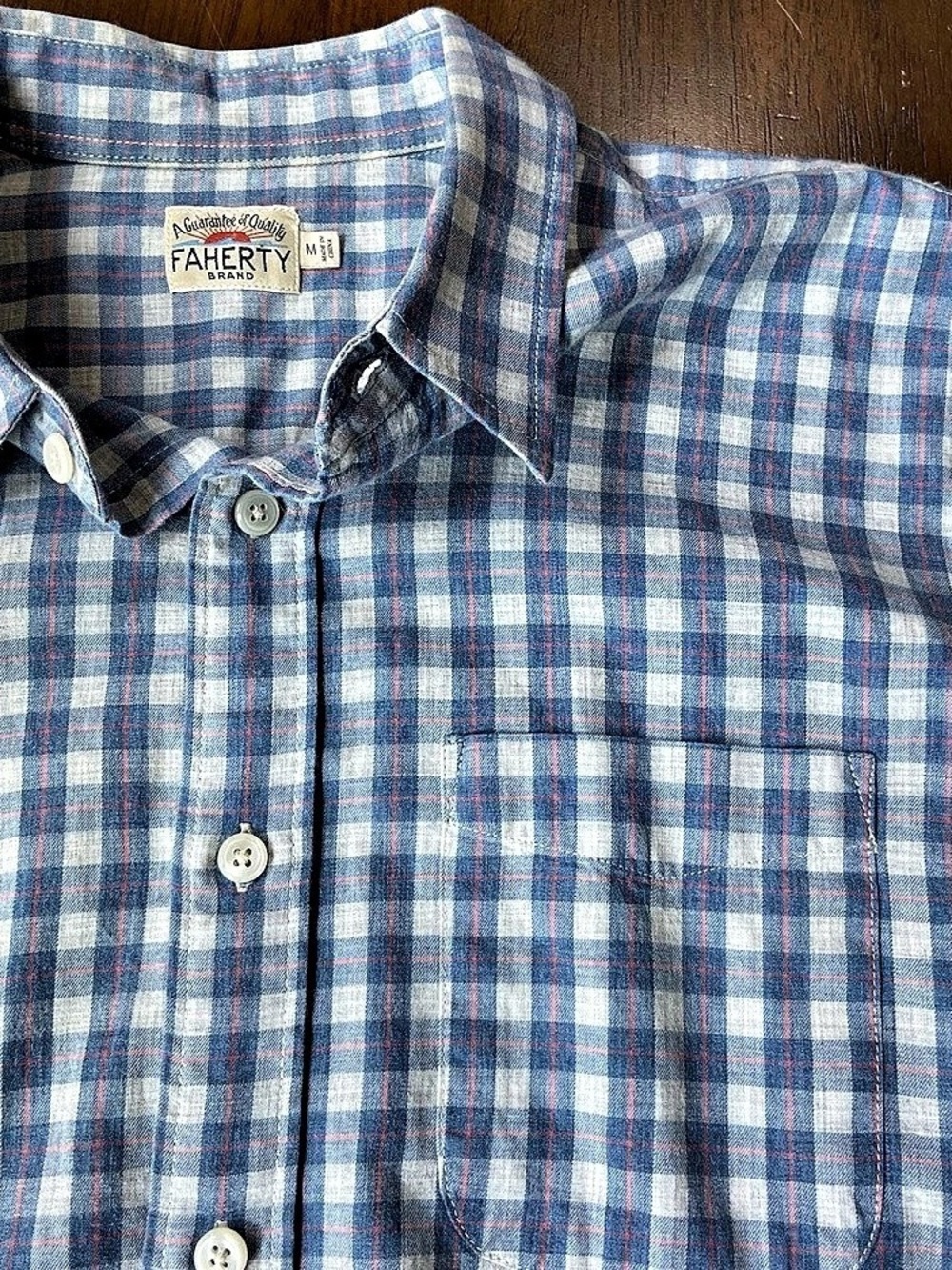 Faherty Brand Mens Shirt M Blue Gingham Plaid 100% Cotton Long Sleeve Casual